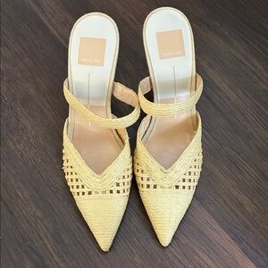 Dolce Vita Women's Mustard Woven healed sandals.